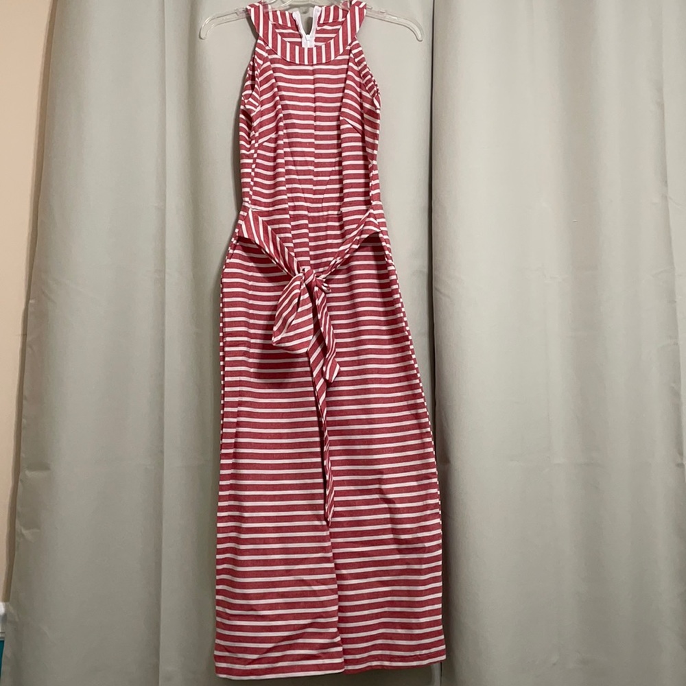 Red Striped Romper 3/4 length
